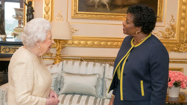 The Queen with governor-general of Barbados Dame Sandra Mason in 2018
