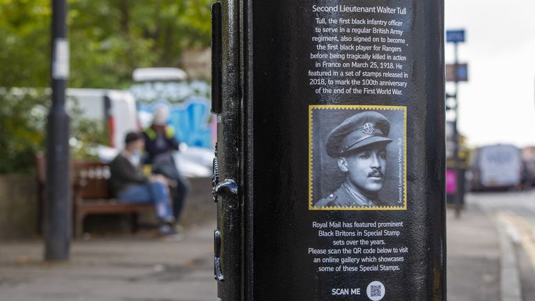 This black postbox celebrates Second Lieutenant Walter Tull, a professional footballer and British Army officer 
