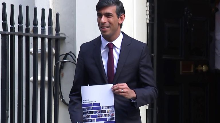 Chancellor Rishi Sunak shows off his Winter Economy Plan