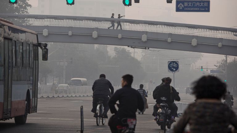 A polluted morning in Beijing, the Chinese capital