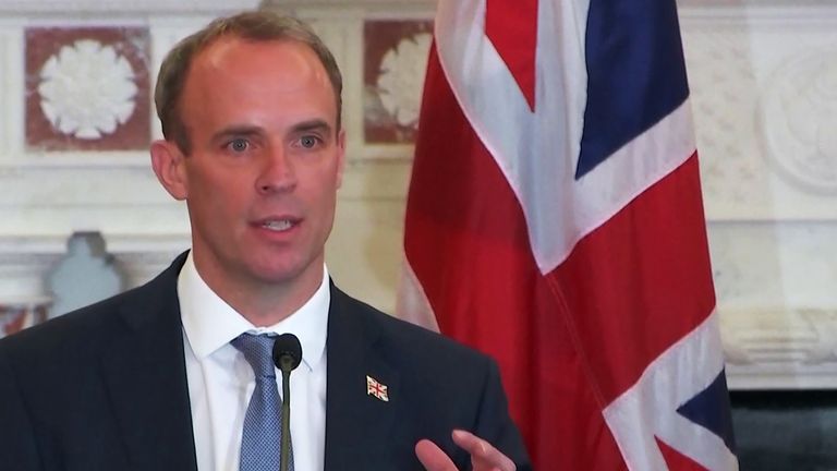 Foreign Secretary Dominic Raab speaking in Washington