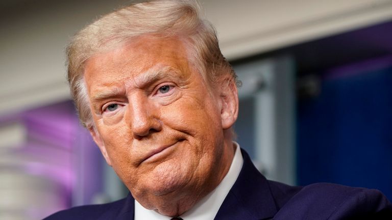 Donald Trump reacts to a question during a news conference in the Briefing Room of the White House on September 27, 2020 in Washington, DC