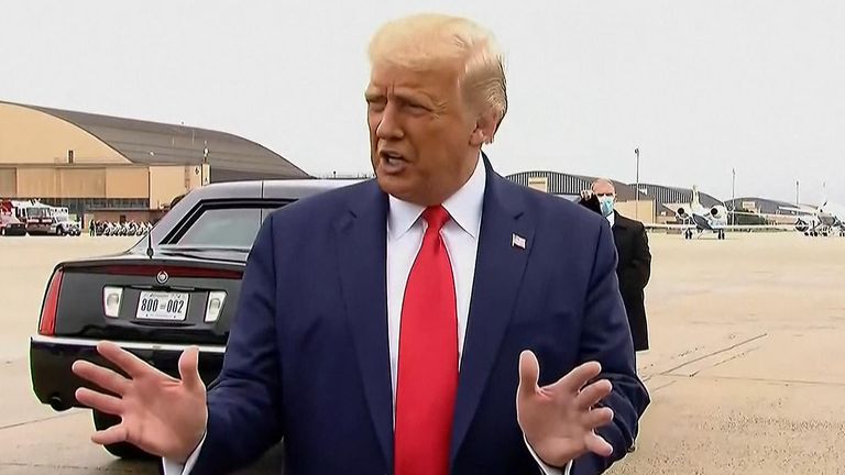 Donald Trump talking at a US Airforce base
