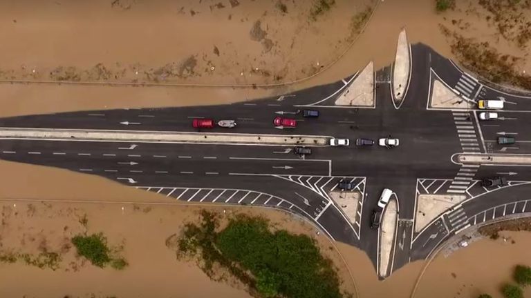 Roads around Karditsa, central Greece, were left swamped