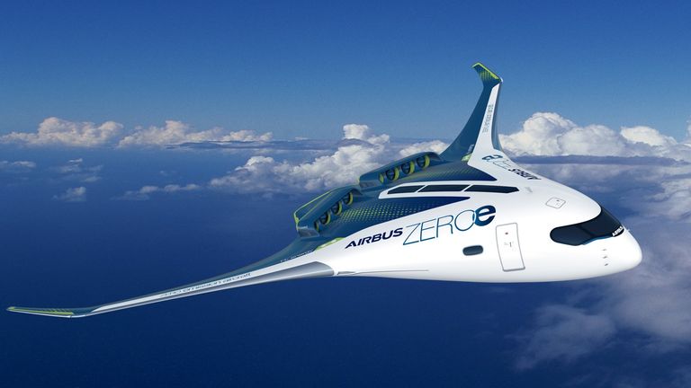 Airbus unveils the three zero-emission concept aircraft known as ZEROe. These concepts include turbofan, turboprop, and blended-wing body configurations that are powered by hydrogen propulsion. All ZEROe concepts are hydrogen hybrid aircraft.

