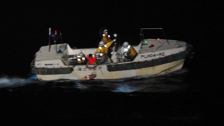 One person has been rescued from a capsized ship near Japan. Pic: Japan Coast Guard