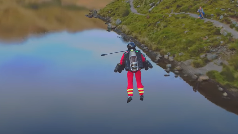 A flying paramedic has taken to the skies above the Lake District. Pic: Gravity Industries