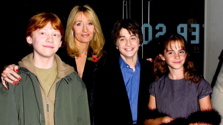 Harry Potter author JK Rowling with stars Rupert Grint, Daniel Radcliffe and Emma Watson