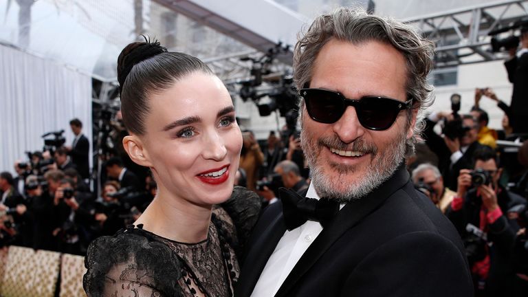 Joaquin Phoenix with Rooney Mara at the Oscars in 2020. Pic: Reuters
