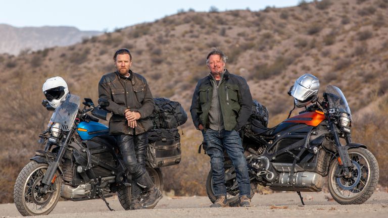 Long Way Up reunites Ewan McGregor and Charley Boorman for a motorbike adventure through South and Central America. Pic: Apple TV +