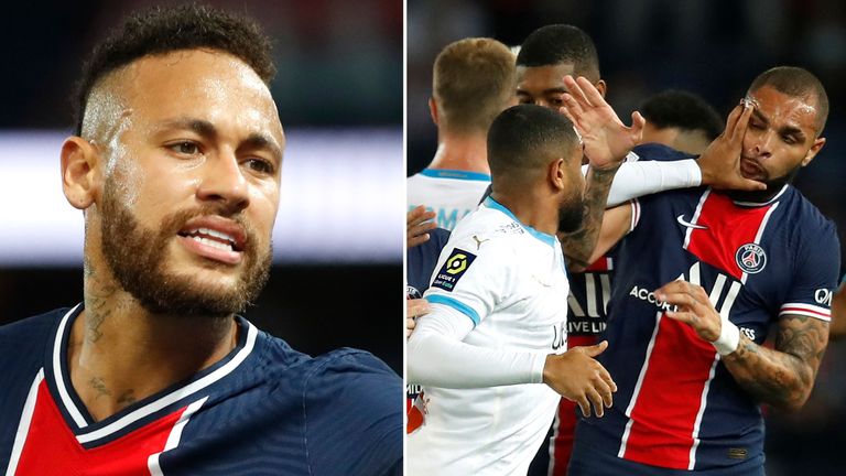 Neymar claims he was racially abused by opponent as mass brawl mars PSG-Marseille match | World News | Sky News