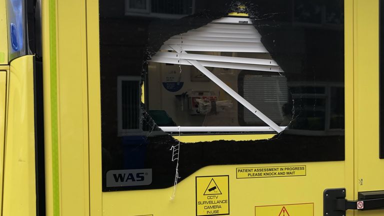 An ambulance window was smashed during an assault in Blyth, Northumberland in July.  Photo: Northeast Ambulance Service 