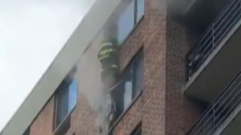 FDNY members performed a roof-rope rescue to save an individual from a fire this afternoon in Harlem