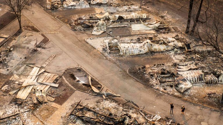 A mobile home park destroyed by a fire in Phoenix, Oregon