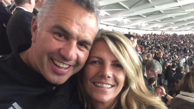 Matt Ratana and his partner Su Bushby pictured at a rugby match. Credit: Facebook