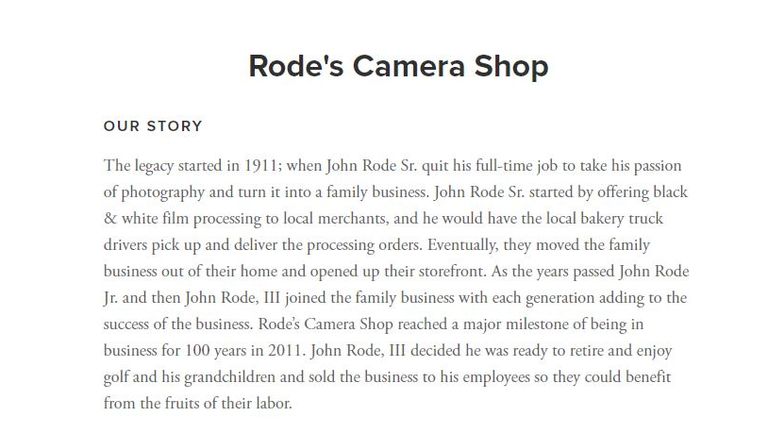 A bio from Rode&#39;s Camera Shop website says John Rode III sold the business several years ago. Pic: Rodesphoto.com