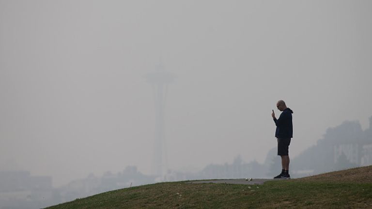 Seattle&#39;s famous Space Needle was barely visible on Friday