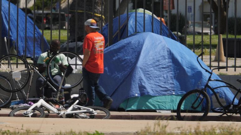 Tents line the streets in affluent neighbourhoods of Los Angelese