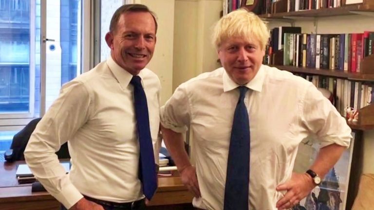 Former Australian PM Tony Abbott meeting Boris Johnson