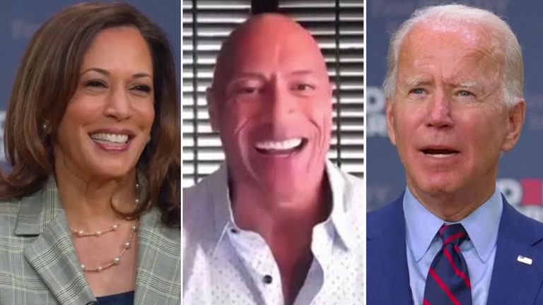 Actor Dwayne Johnson endorses a US presidential candidate for the first time and backs Joe Biden in the 2020 election. 
