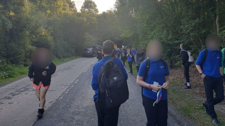 School pupils after the bus crash in Winchester