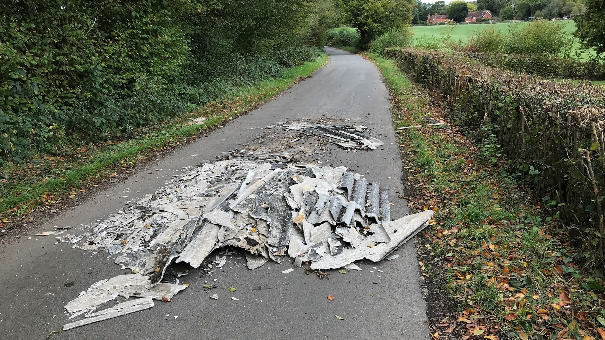 Six tonnes of asbestos waste dumped on country lane in East Sussex UK