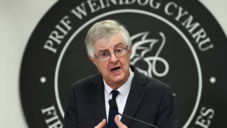 CARDIFF, WALES - OCTOBER 19: First Minister of Wales Mark Drakeford speaks during a press conference after the Welsh cabinet announced that Wales will go into national lockdown from Friday until 9 November, at the Welsh Government building in Cathays Park on October 19, 2020 in Cardiff, Wales. Cases of Covid-19 continue to rise in Wales even in areas that are already subject to restrictions. (Photo by Matthew Horwood/Getty Images)