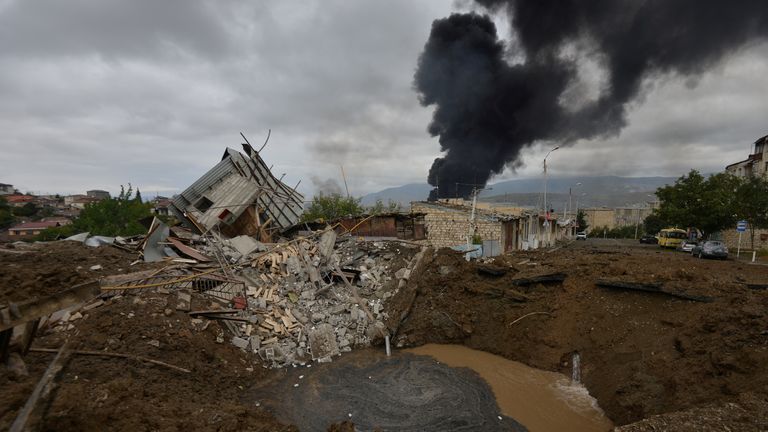 A large plume of smoke was seen rising from Stepanakert, the capital of Nagorno-Karabakh