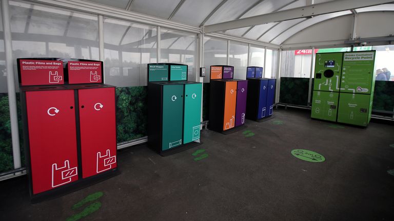 The &#39;Recycle Hub&#39; is seen in the UK supermarket Asda, as the store launches a new sustainability strategy, in Leeds, Britain, October 19, 2020. Picture taken October 19, 2020. REUTERS/Molly Darlington