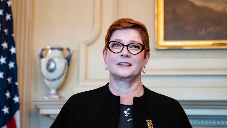 U.S. Secretary of State Mike Pompeo meets with Australia&#39;s Foreign Minister Marise Payne at the State Department
Australia&#39;s Foreign Minister Marise Payne looks on as she meets with U.S. Secretary of State Mike Pompeo at the State Department in Washington, U.S., July 27, 2020. REUTERS/Al Drago