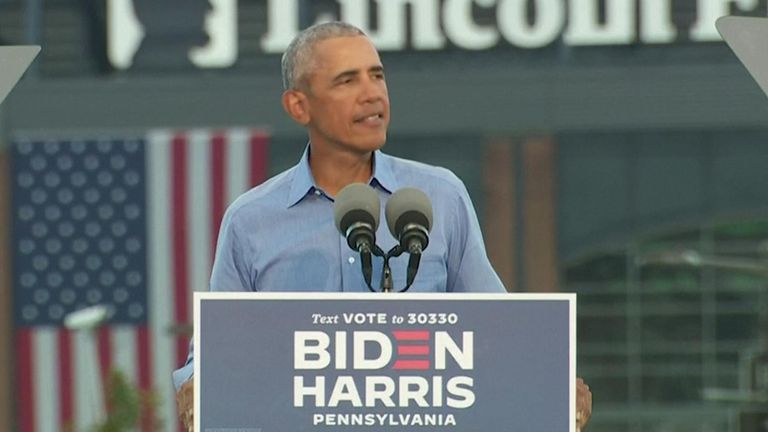 Former US president Barack Obama campaigning.