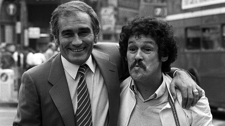 Cannon (left) and Ball prepare for their first Boys In Blue movie, outside the Dominion Theater in 1982