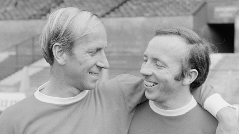 Nobby Stiles and Bobby Charlton pictured in August 1968