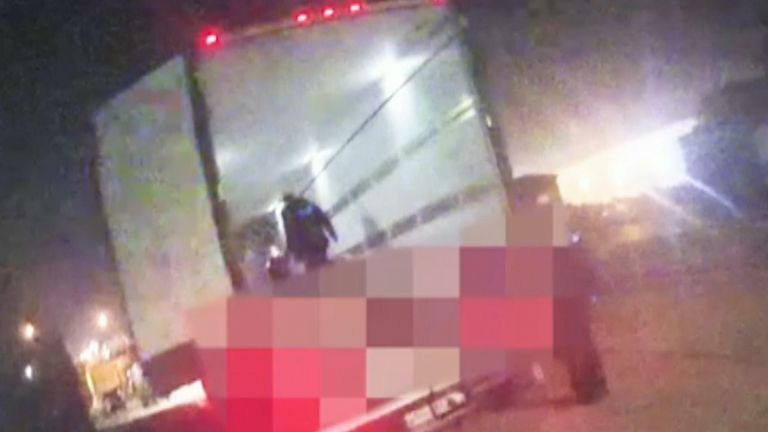 Bodycam footage shows moment police arrive at lorry filled with bodies