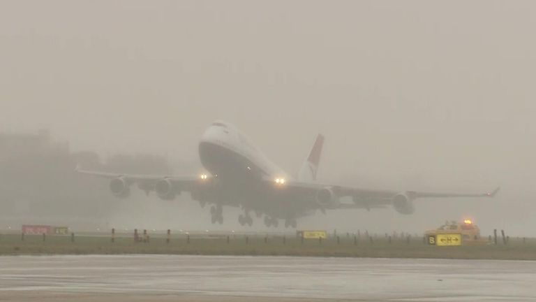 The last two British Airways 747 jumbo jets take off from Heathrow Airport