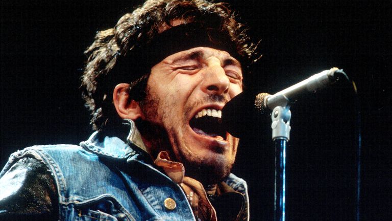 Bruce Springsteen performs during the last show of the 1985 ‘Born in the U.S.A. Tour’, October 2, 1985 in Los Angeles, California