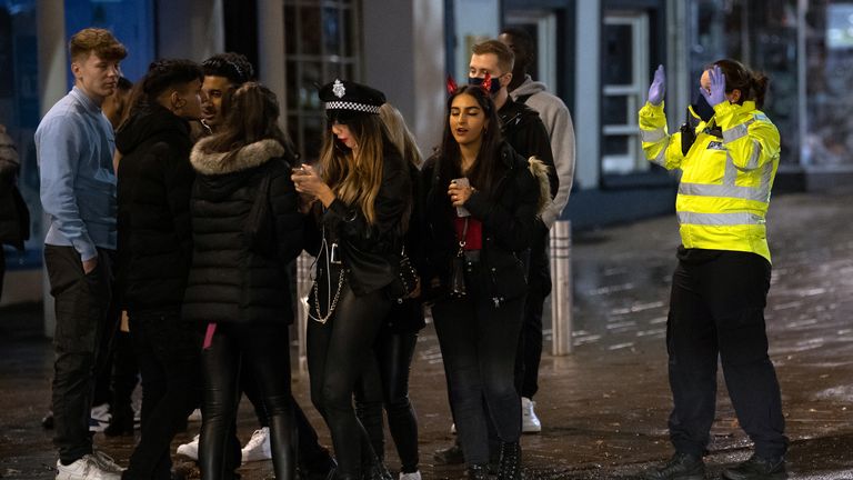 Large crowds of young people were seen on the streets of Nottingham last night