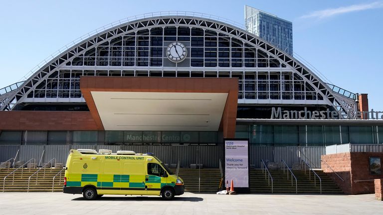 : A general view of the completed NHS Nightingale Hospital North West at Manchester Central on April 14, 2020 in Manchester, United Kingdom. The Coronavirus (COVID-19) pandemic has spread to many countries across the world, claiming over 115,000 lives and infecting over 1. 9 million people. (Photo by Christopher Furlong/Getty Images)