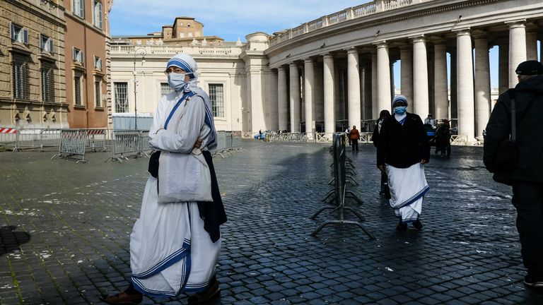 Missionary Sisters of Mother Teresa of Calcutta wore masks as they walked through the Vatican this week