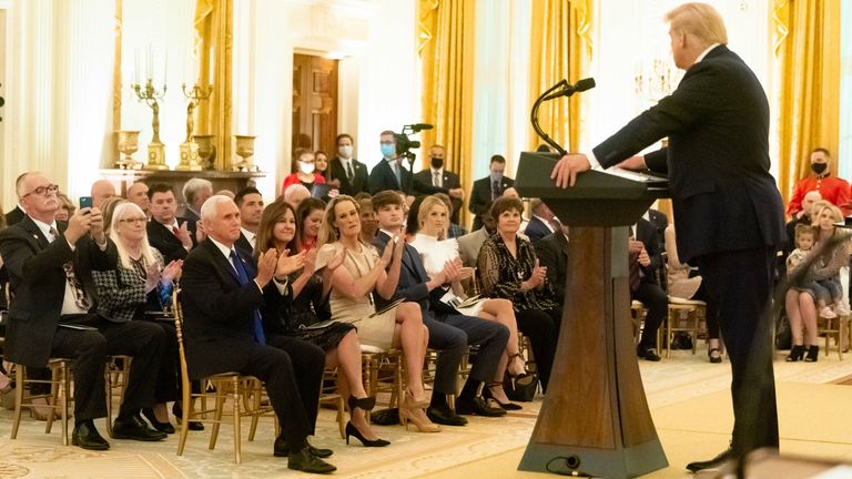 Trump honors gold star families during a reception in the East Room of the White House. Pic: White House/ZUMA Wire/Shutterstock

