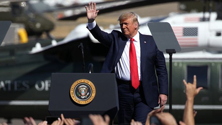 Donald Trump addresses supporters at a rally in Arizona on Monday 