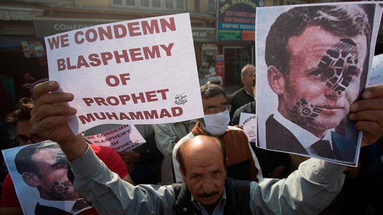 Protesters denounce Emmanuel Macron in Srinagar