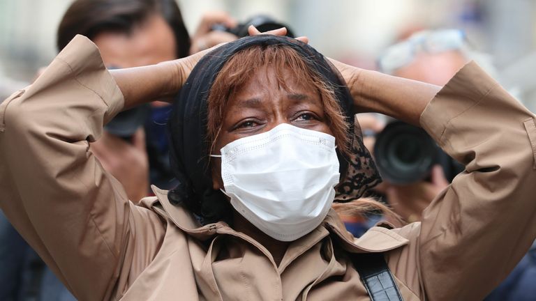 A relative of the sacristan victim of a knife attack cries in front of the Basilica of Notre-Dame de Nice in Nice on October 29, 2020. - France&#39;s national anti-terror prosecutors said Thursday they have opened a murder inquiry after a man killed three people at a basilica in central Nice and wounded several others. The city&#39;s mayor, Christian Estrosi, told journalists at the scene that the assailant, detained shortly afterwards by police, "kept repeating &#39;Allahu Akbar&#39; (God is Greater) even whil