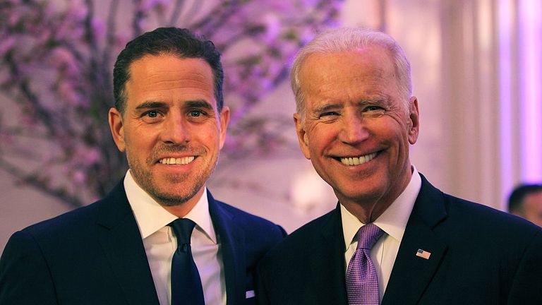 WASHINGTON, DC - APRIL 12: World Food Program USA Board Chairman Hunter Biden (L) and U.S. Vice President Joe Biden attend the World Food Program USA&#39;s Annual McGovern-Dole Leadership Award Ceremony at Organization of American States on April 12, 2016 in Washington, DC. (Photo by Teresa Kroeger/Getty Images for World Food Program USA)
