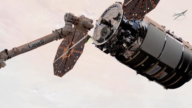 Northrop Grumman Cygnus cargo craft docks at ISS