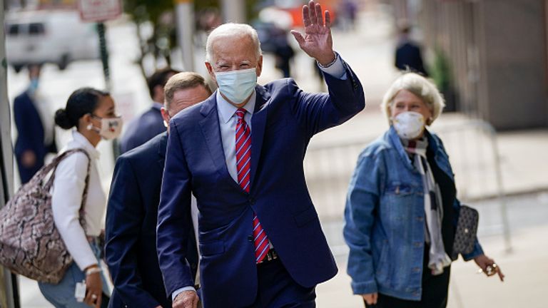 Joe Biden is pictured in Wilmington, Delaware on Monday 