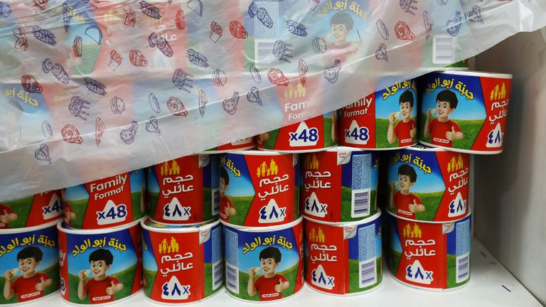 French products were covered on the shelves of a shop in Jordan