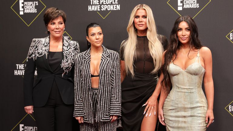 (L-R): Kris Jenner and Kourtney, Khloe and Kim Kardashian at the People&#39;s Choice Awards in LA in 2019