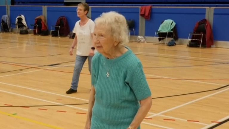 98-year-old Violet at her line dancing session.