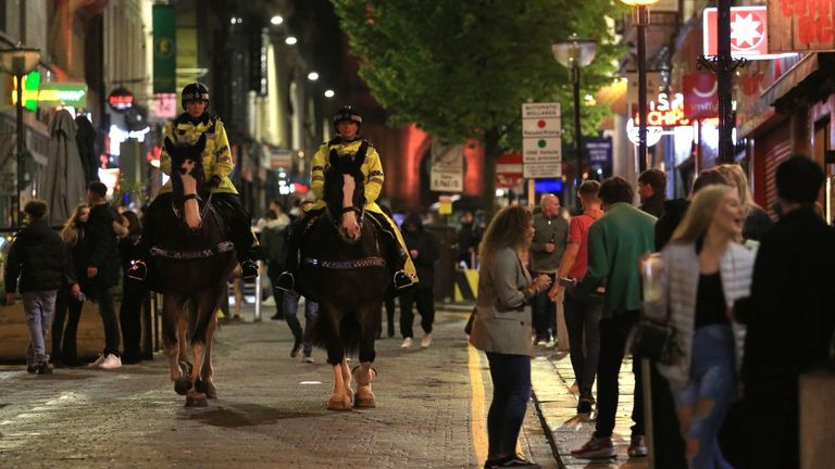 Police officers are seen in Liverpool as people enjoyed a night out in October